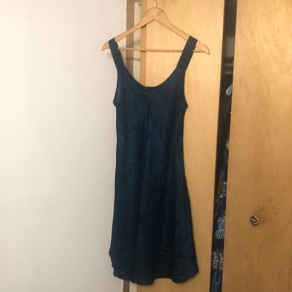 100% silk tank dress S/M by Alchemy Fashions, teal with black floral paisley